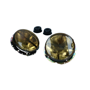 VW Käfer Bus T2 Golf 1 MK1 Scheinwerfer Schwarz Smoke / gelb mit Fadenkreuz mit E-Kennzeichnung 2 Stück 2113761639 111941073